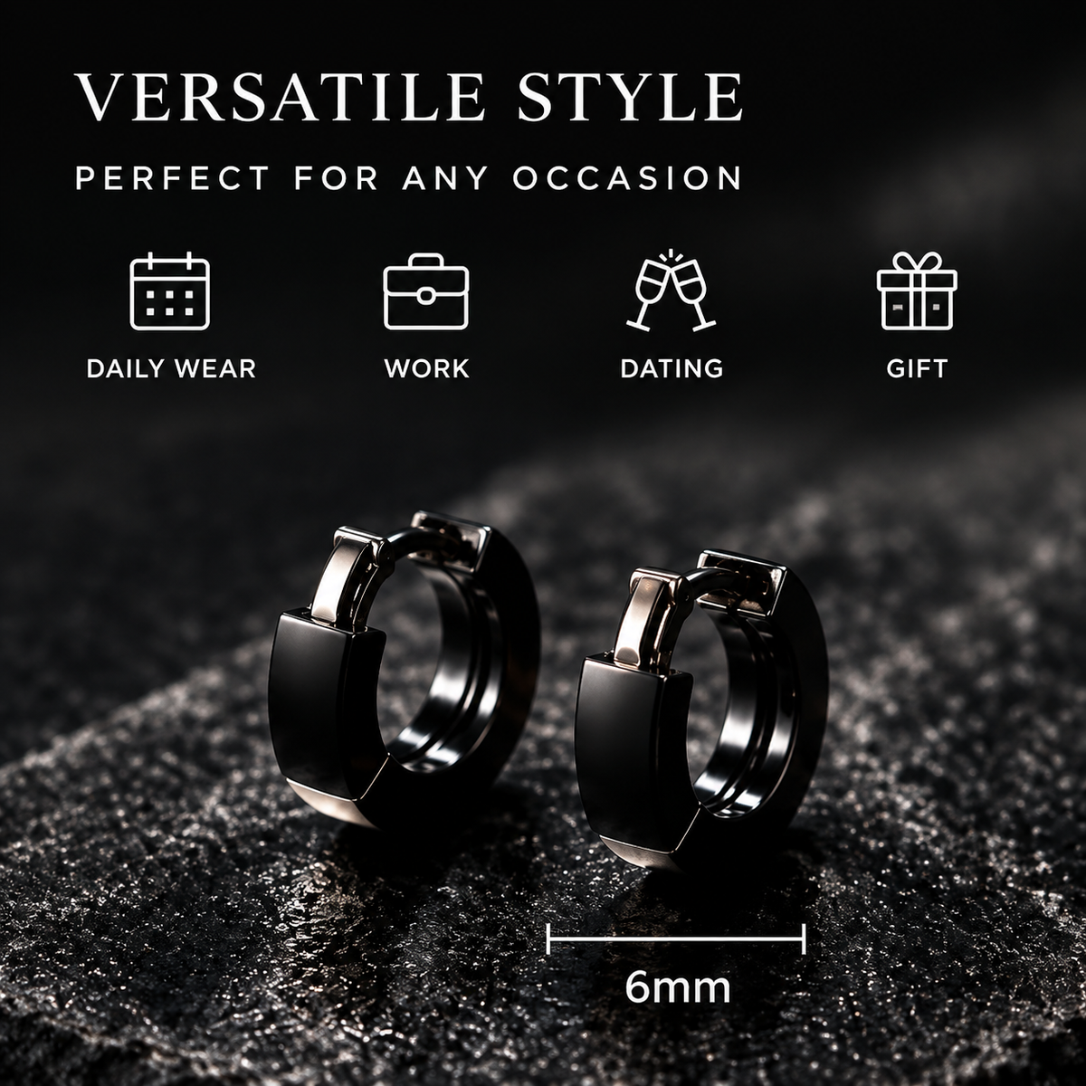 Black Huggie Hoop Earrings