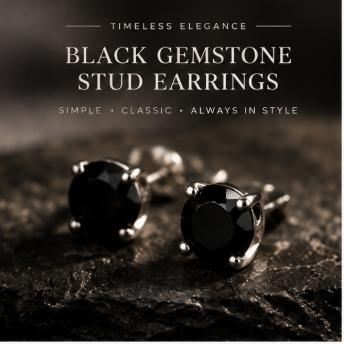 Black Gemstone Stud Earrings