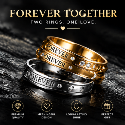 Forever Together Couple Rings Set – Matching His & Hers Engraved Rings with Sparkling Details