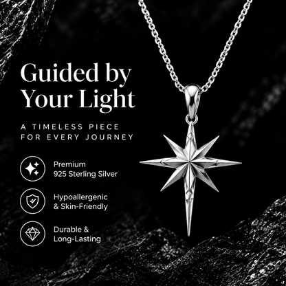 Celestial Compass Star Pendant Necklace – 925 Sterling Silver Direction Charm Necklace