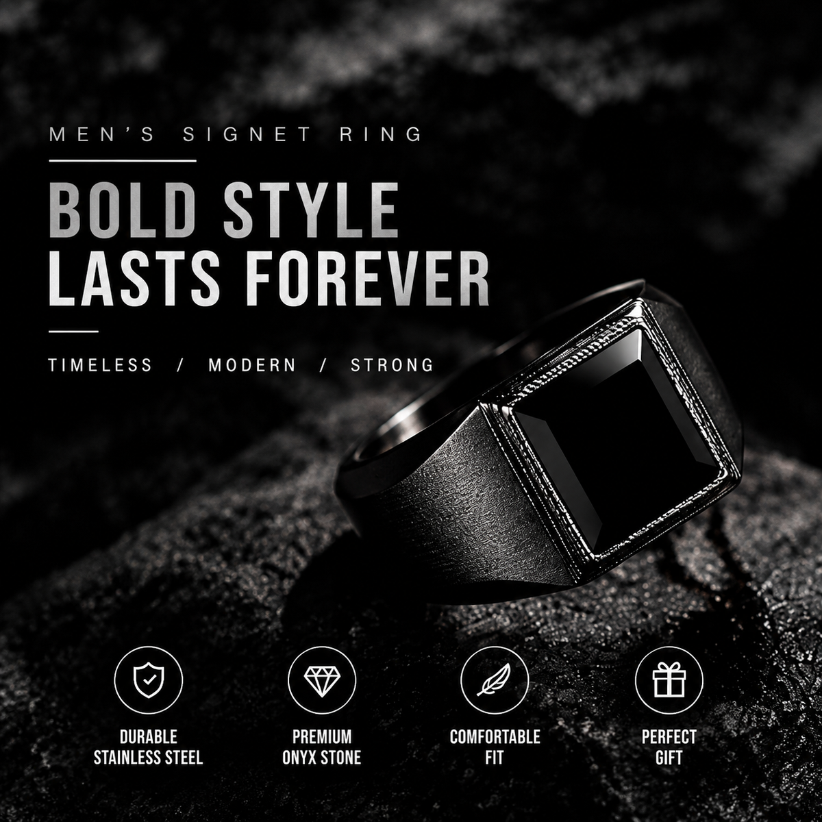 Men's Black Onyx Signet Ring
