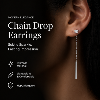 Chain Drop Earrings — Elegant Minimalist Flower Drop Earrings