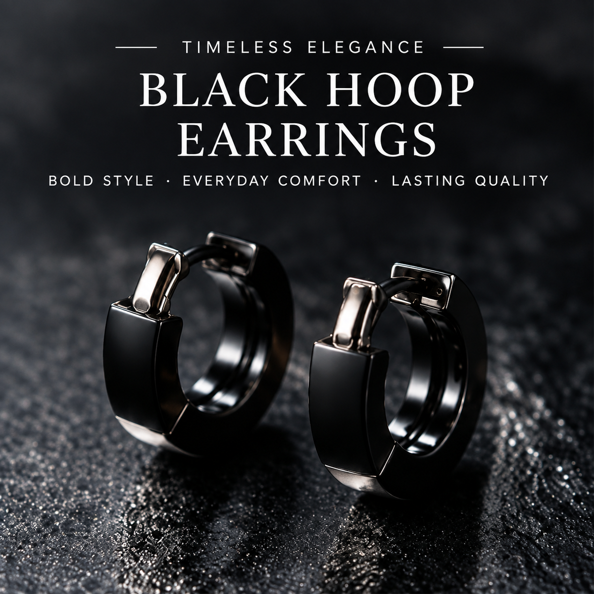 Black Huggie Hoop Earrings