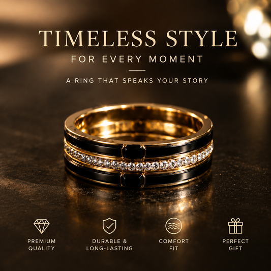 Black &amp; Gold Stainless Steel CZ Ring