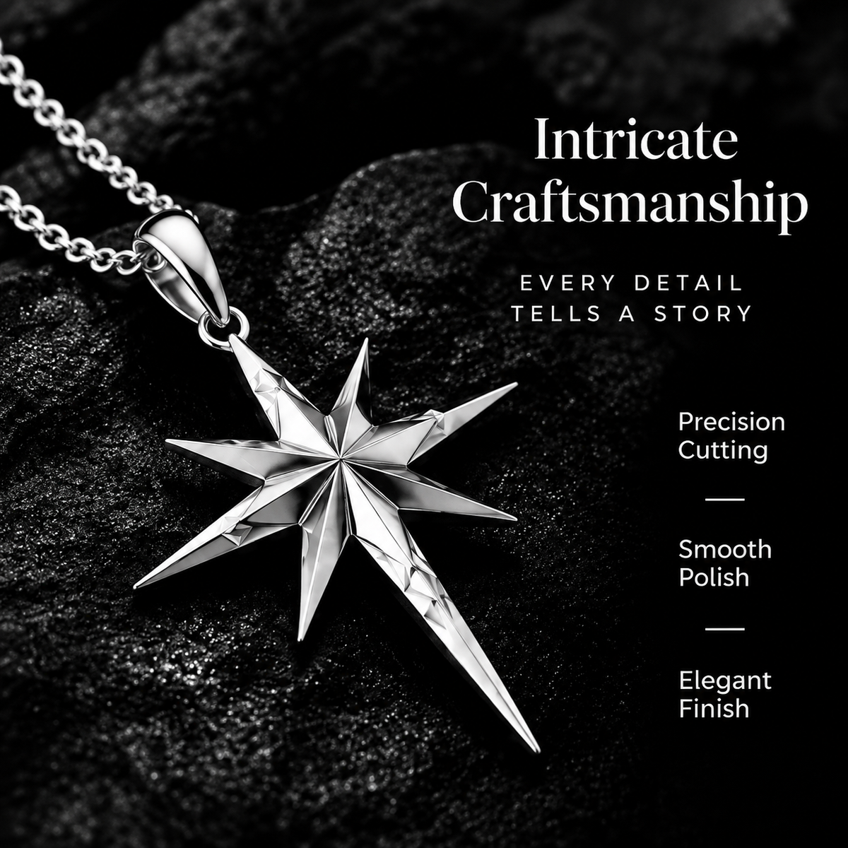 Celestial Compass Star Pendant Necklace – 925 Sterling Silver Direction Charm Necklace