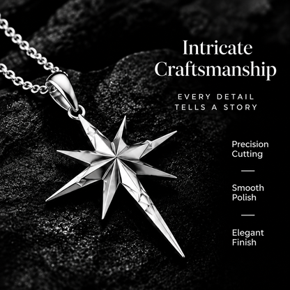 Celestial Compass Star Pendant Necklace – 925 Sterling Silver Direction Charm Necklace