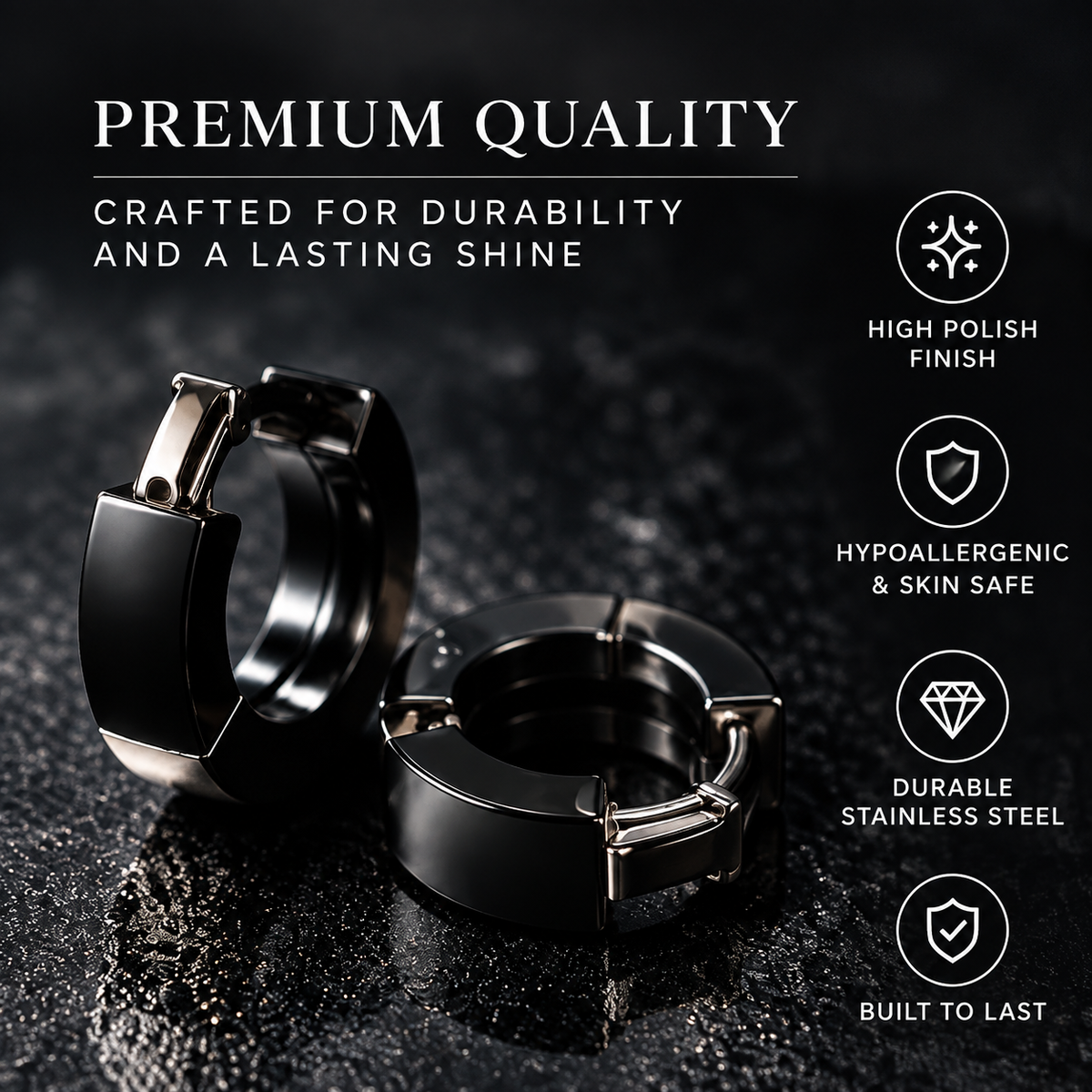 Black Huggie Hoop Earrings