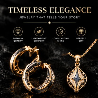 A Perfect Se Gold Pendant Necklace & Hoop Earrings Jewelry Set