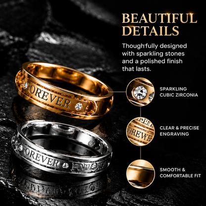 Forever Together Couple Rings Set – Matching His & Hers Engraved Rings with Sparkling Details