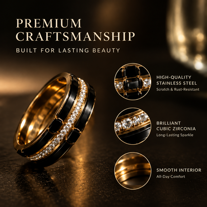Black &amp; Gold Stainless Steel CZ Ring