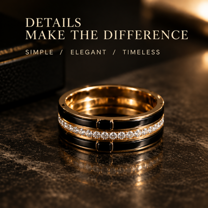 Black &amp; Gold Stainless Steel CZ Ring
