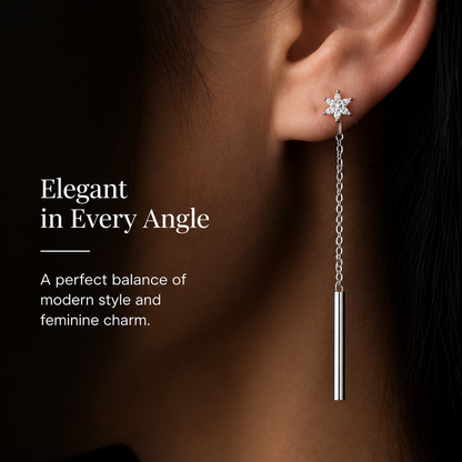 Chain Drop Earrings — Elegant Minimalist Flower Drop Earrings