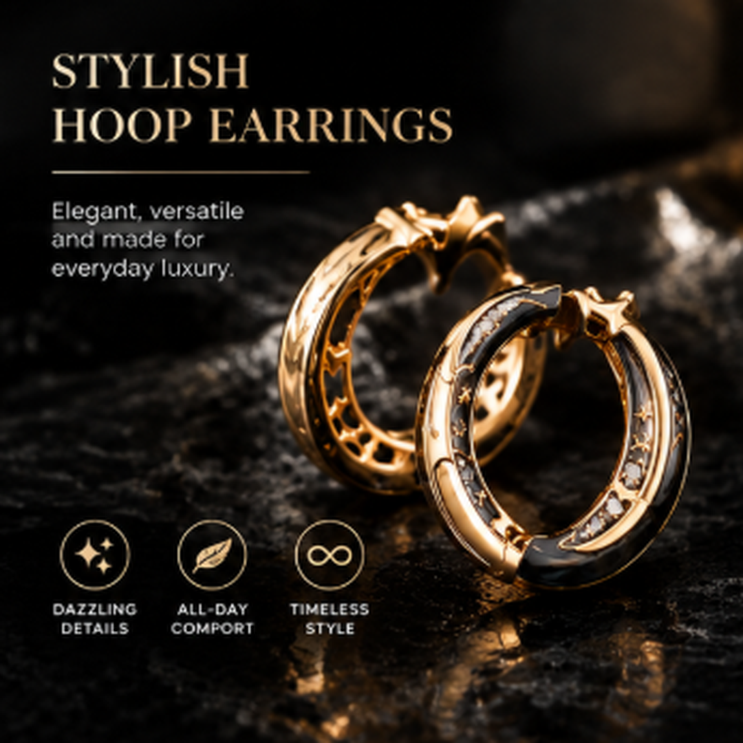 A Perfect Se Gold Pendant Necklace & Hoop Earrings Jewelry Set