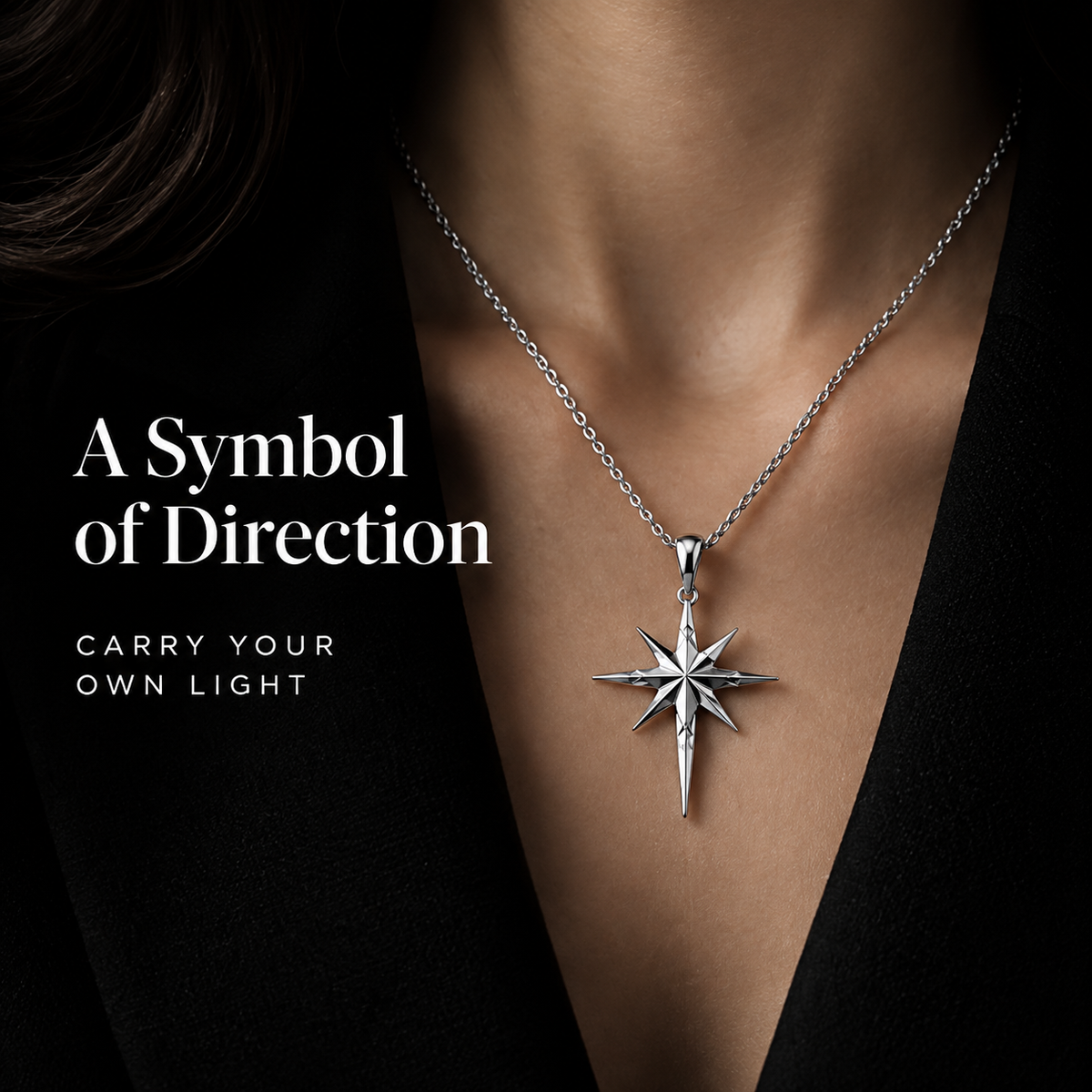 Celestial Compass Star Pendant Necklace – 925 Sterling Silver Direction Charm Necklace