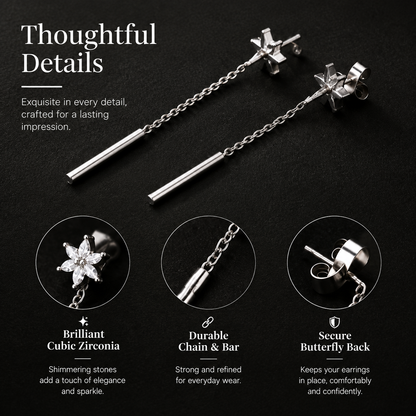 Chain Drop Earrings — Elegant Minimalist Flower Drop Earrings