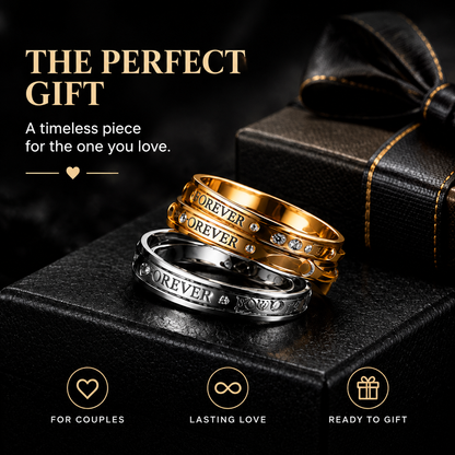 Forever Together Couple Rings Set – Matching His & Hers Engraved Rings with Sparkling Details