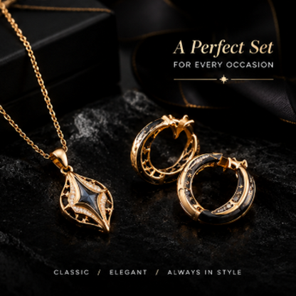 A Perfect Se Gold Pendant Necklace & Hoop Earrings Jewelry Set